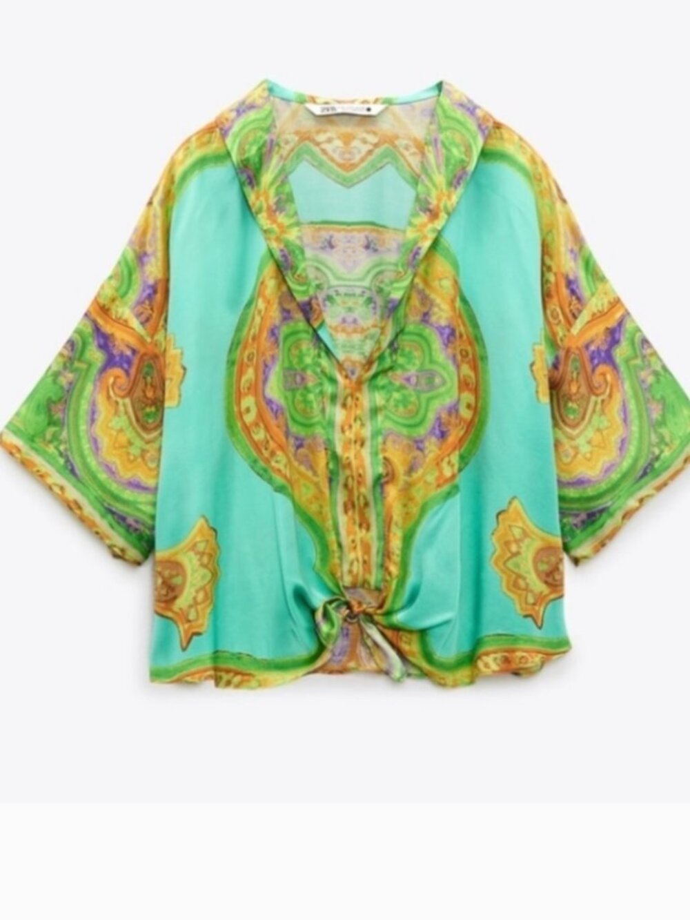 Zara Multicolor Tie Front Boho Style Pullover Top Size Large